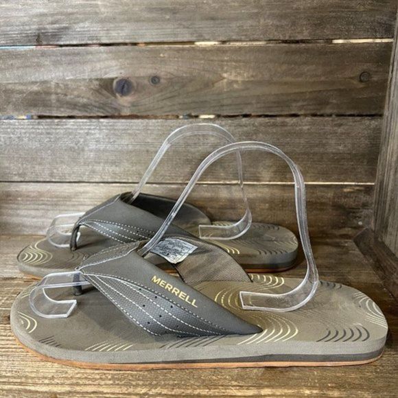 Mens Merrell Comfort Gray Casual Walking Sandals Flip Flops Size 9 M GUC - Picture 2 of 6